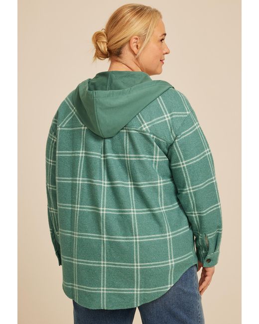 maurices Green Plus Size Vintage Plaid Hooded Shacket