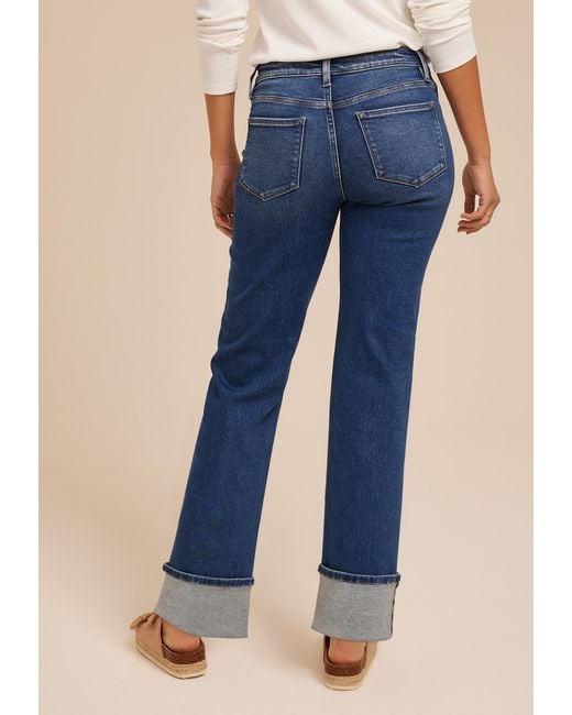 Flying Monkey Blue Mid Rise Cuff Hem Straight Jeans