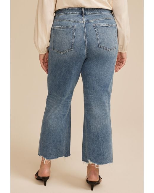 Flying Monkey Blue Plus Size High Rise Fray Hem Wide Leg Jeans