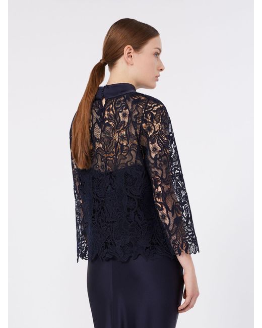 Max Mara Blue Macramé Lace Blouse