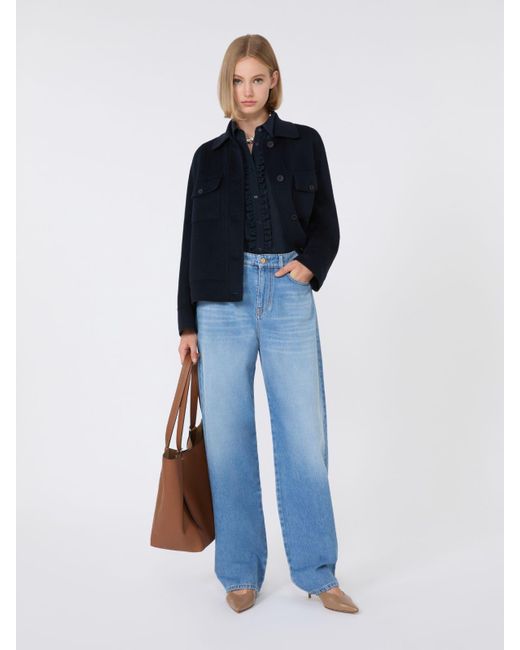 Max Mara Blue Boxy-Fit-Jacke Aus Wolle, Kaschmir Und Seide