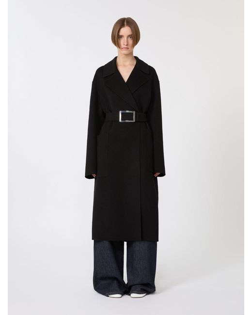 Max Mara Black Pure Wool Robe Coat
