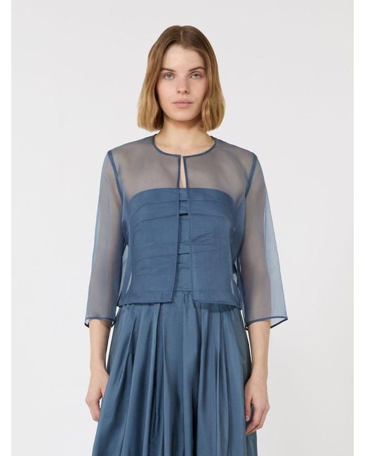 Max Mara Blue Silk Organza Cropped Jacket
