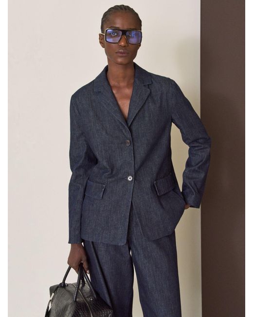 Max Mara Blue Single-Breasted Stretch Denim Jacket
