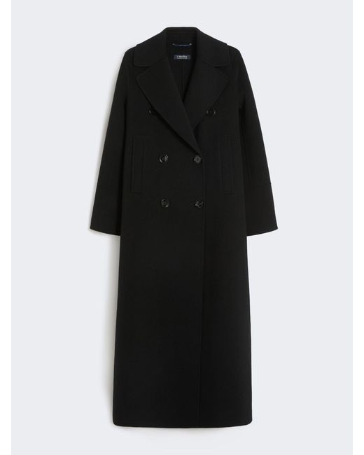 Max Mara Black Long Wool Coat With Half-Belt Detail