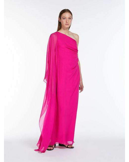 Max Mara Pink Washed Silk One-shoulder Dress