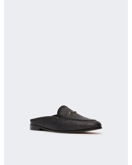 Max Mara White Raffia-Effect Canvas Mules