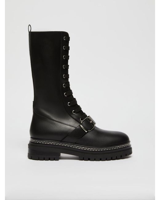 Max Mara Black Leather Lace-up Combat Boots