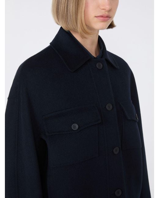 Max Mara Blue Boxy-Fit-Jacke Aus Wolle, Kaschmir Und Seide