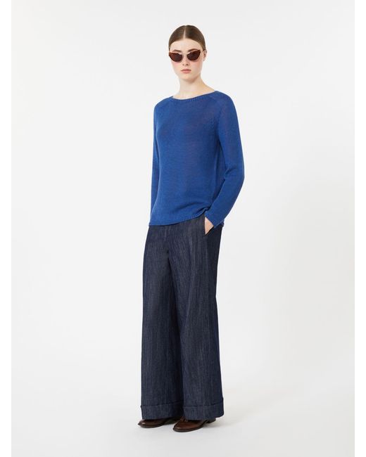 Max Mara Blue Basic-Pullover Aus Leinengewebe