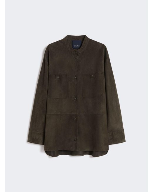 Max Mara Green Topstitched Suede Jacket