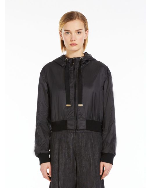 Max Mara Hooded Bomber Jacket In Water-resistant Canvas in Black | Lyst