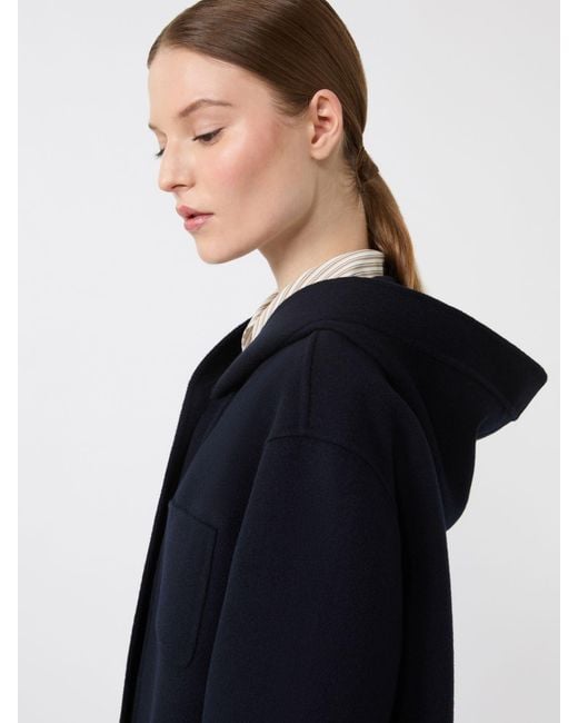 Max Mara Black Mantel Mit Kapuze, Aus Wolle, Kaschmir Und Seide