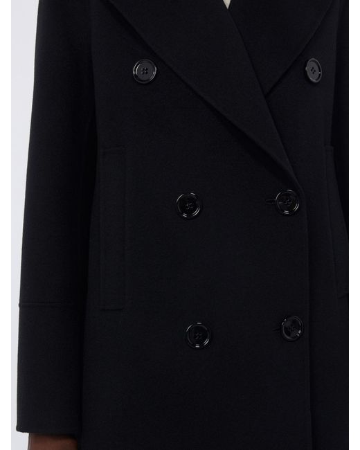 Max Mara Black Long Wool Coat With Half-Belt Detail