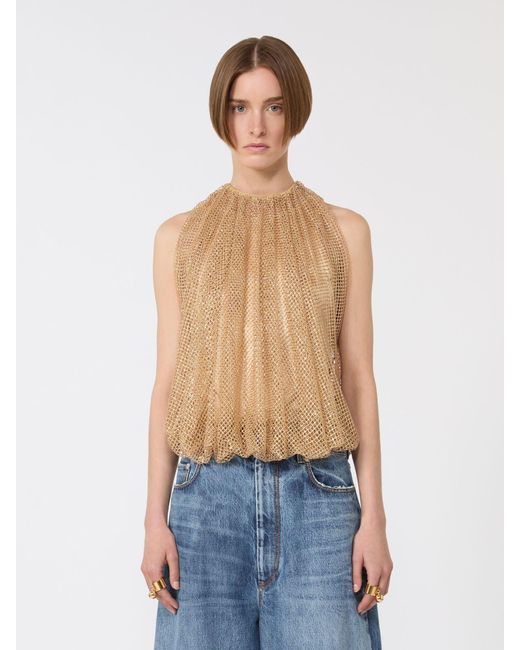 Max Mara White Mesh Top With Crystals