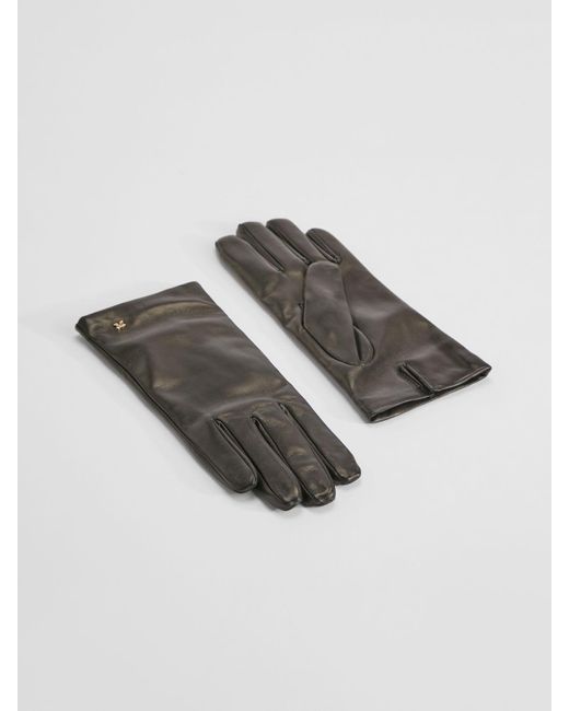 Max Mara Gray Nappa Leather Gloves