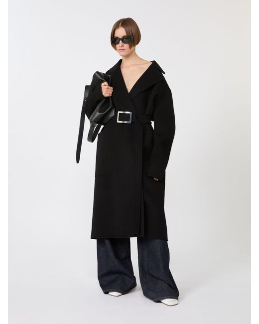 Max Mara Black Pure Wool Robe Coat