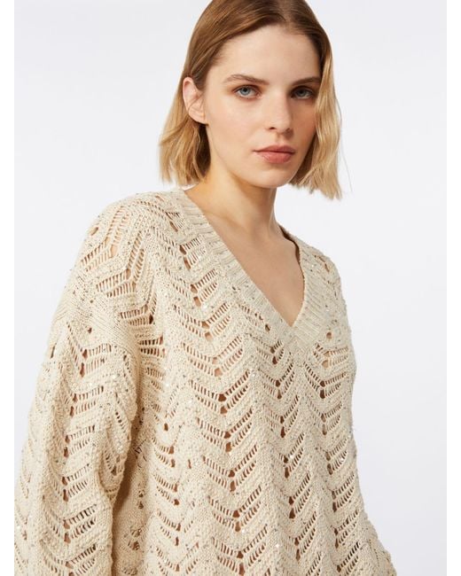 Max Mara White Pullover Aus Baumwollgewebe Mit Pailletten