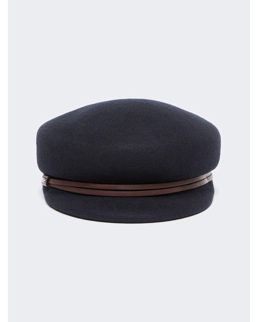 Max Mara Blue Wool Felt Baker Boy Hat