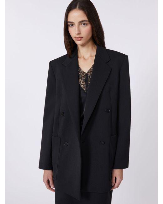 Max Mara Blue Double-Breasted Technical Wool Blazer