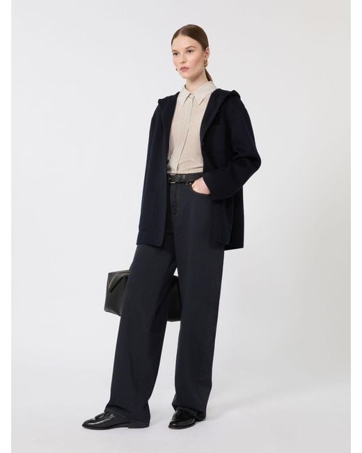 Max Mara Black Mantel Mit Kapuze, Aus Wolle, Kaschmir Und Seide