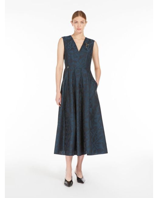 Max Mara Blue Sleeveless Jacquard Cotton Dress