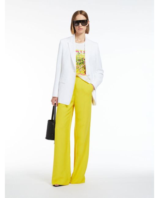 Max Mara Yellow Flowing Viscose And Linen Trousers