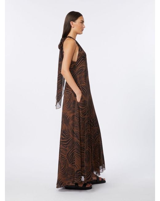 Max Mara Brown Printed Silk Chiffon Dress
