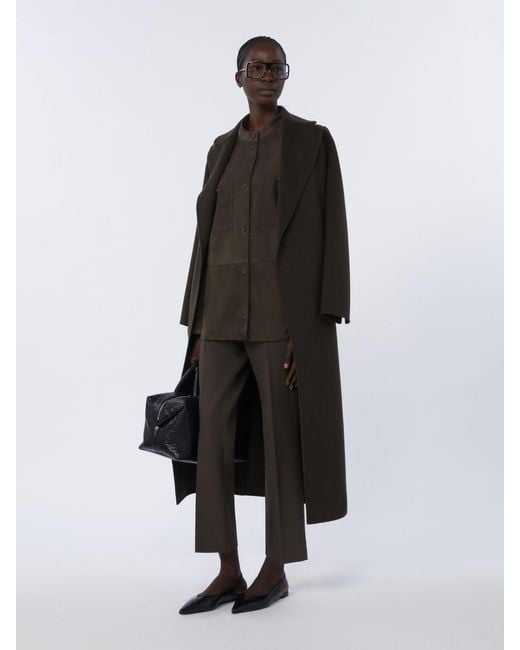 Max Mara Green Topstitched Suede Jacket