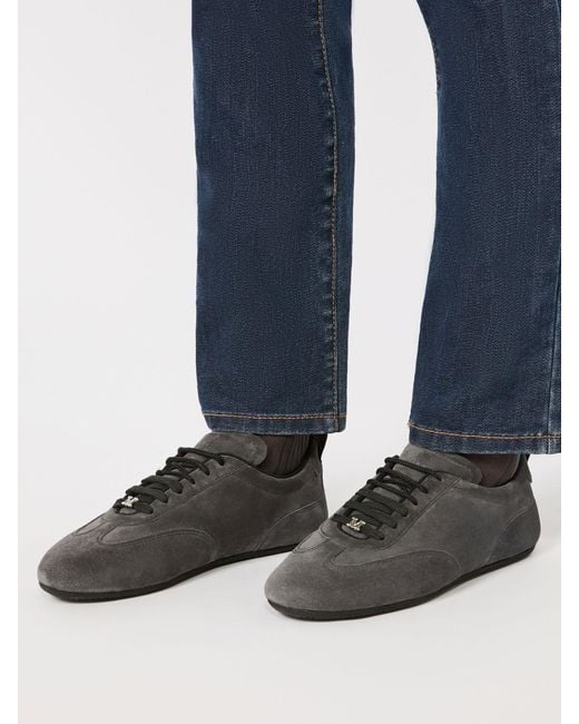 Max Mara White Flat Split-Leather Trainers