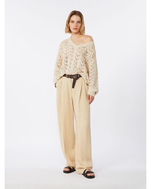 Max Mara White Pullover Aus Baumwollgewebe Mit Pailletten