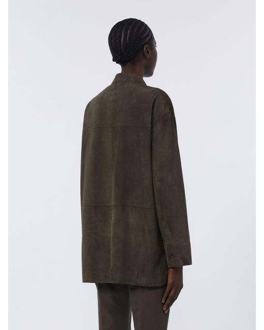 Max Mara Green Topstitched Suede Jacket