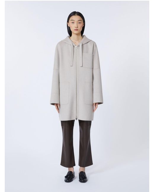 Max Mara White Double-Faced Wool Hooded Coat