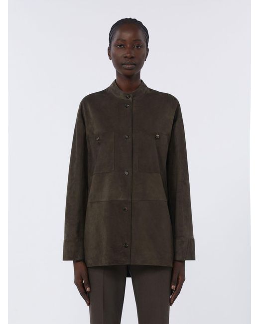 Max Mara Green Topstitched Suede Jacket