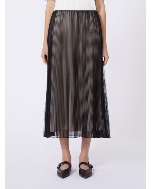 Max Mara Black Plissé-Pleated Tulle Skirt