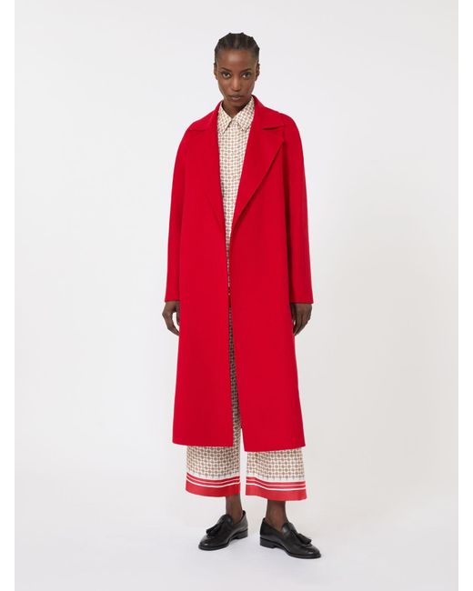 Max Mara Red Langer Mantel Aus Wolle, Kaschmir Und Seide