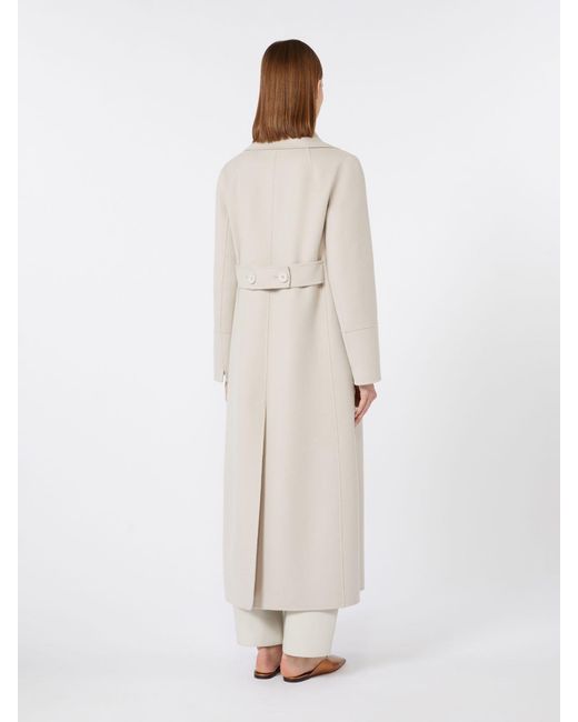 Max Mara White Long Wool Coat With Half-Belt Detail