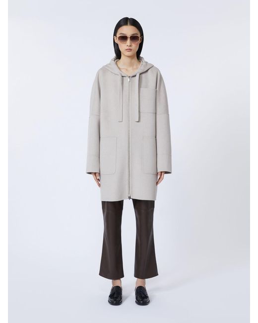 Max Mara White Double-Faced Wool Hooded Coat