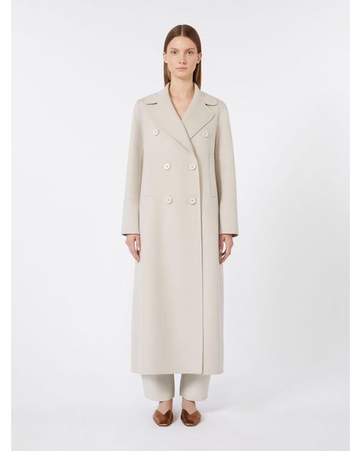Max Mara White Long Wool Coat With Half-Belt Detail