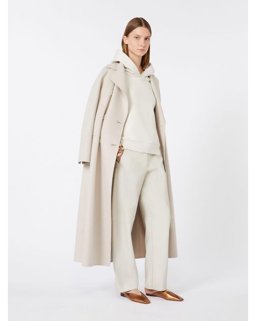 Max Mara White Long Wool Coat With Half-Belt Detail