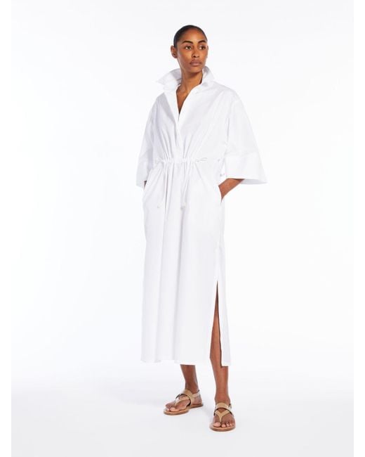 Max Mara White Cotton And Silk Dress With Drawstring
