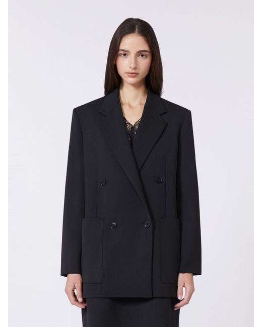 Max Mara Blue Double-Breasted Technical Wool Blazer