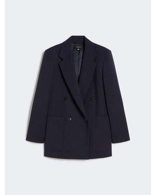 Max Mara Blue Double-Breasted Technical Wool Blazer