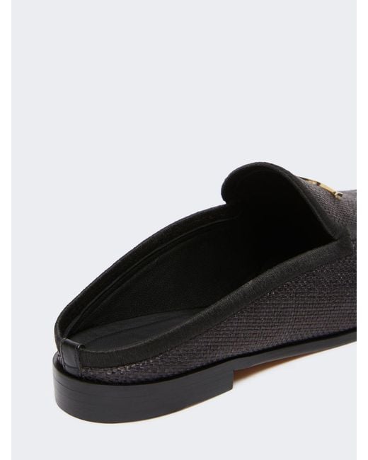 Max Mara White Raffia-Effect Canvas Mules