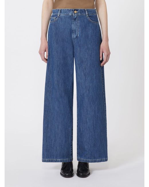 Vaqueros De Pernera Ancha De Denim Max Mara de color Blue
