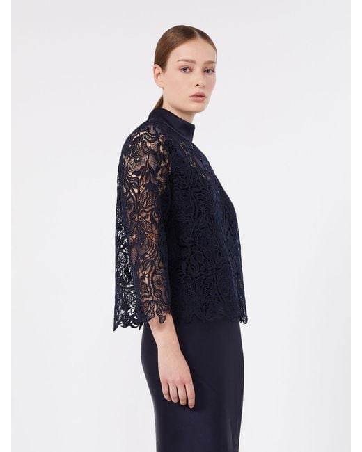 Max Mara Blue Macramé Lace Blouse
