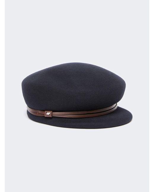 Max Mara Blue Wool Felt Baker Boy Hat