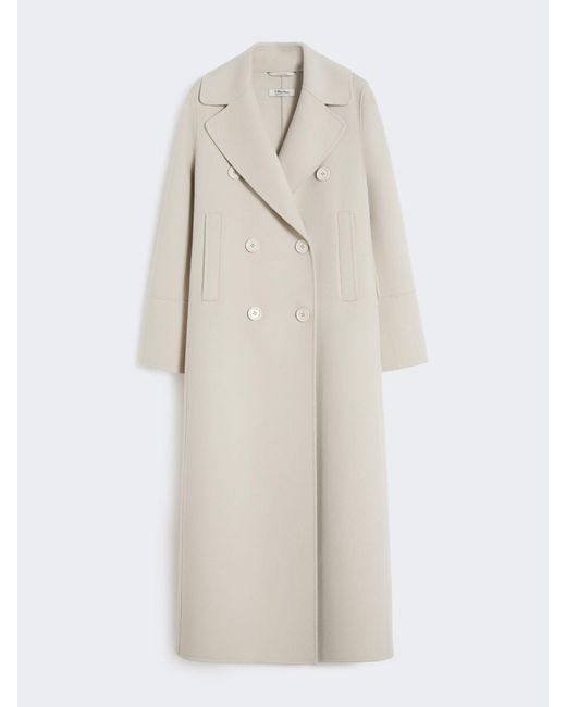 Max Mara White Long Wool Coat With Half-Belt Detail
