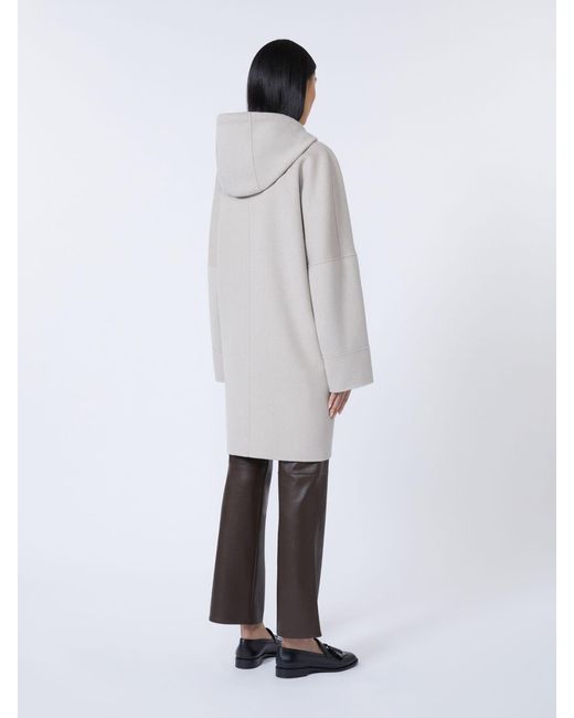 Max Mara White Double-Faced Wool Hooded Coat