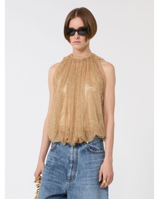 Max Mara White Mesh Top With Crystals